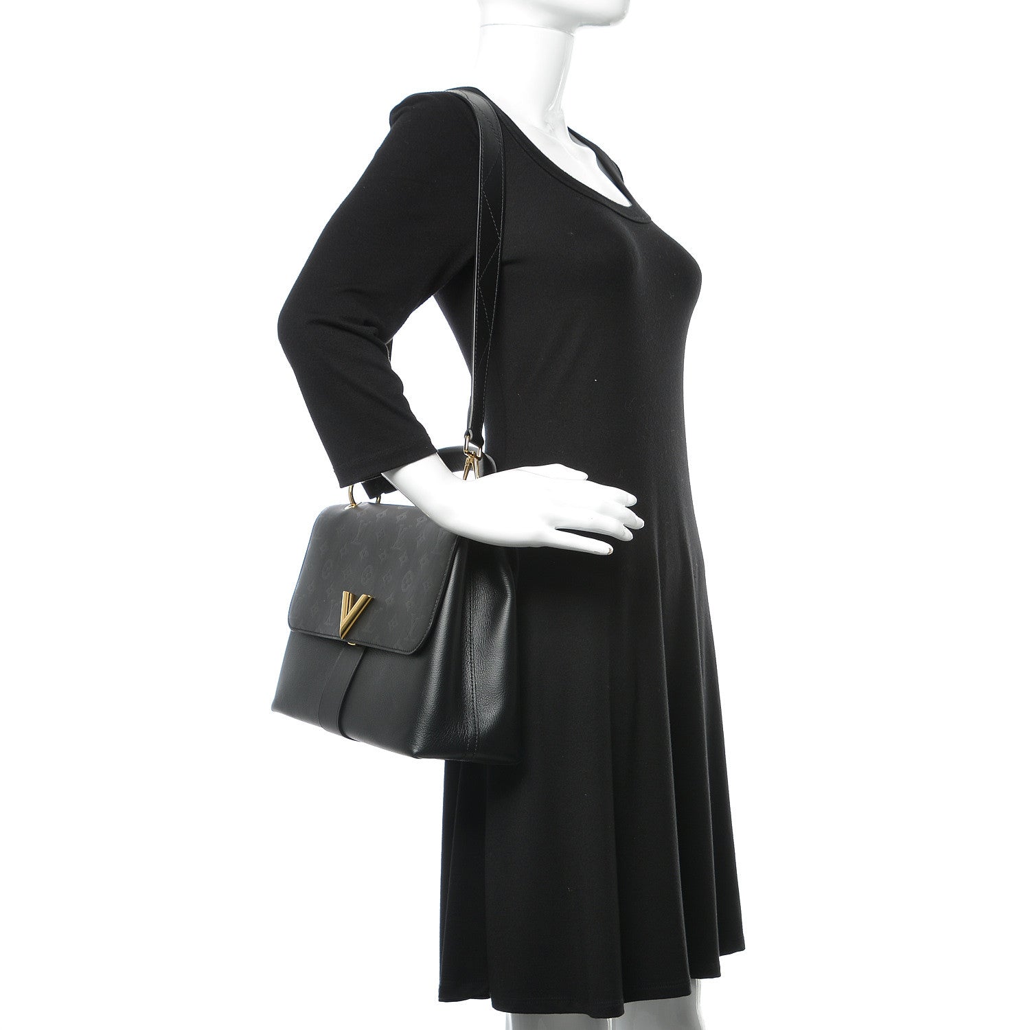 Louis Vuitton Calfskin Monogram Very One Handle Black 2 of 10