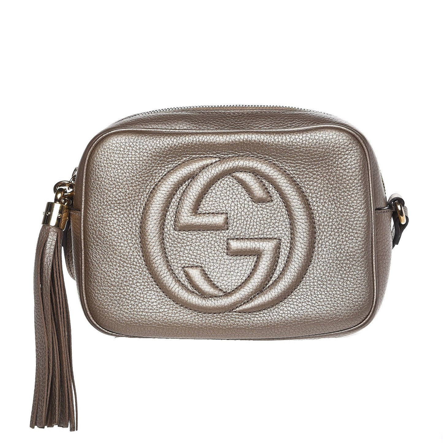 Metallic Pebbled Calfskin Small Soho Disco Bag Golden Beige