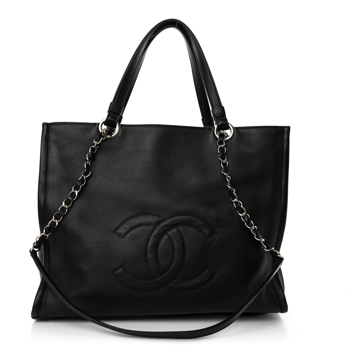 Calfskin CC Zipped Shopping Tote Black