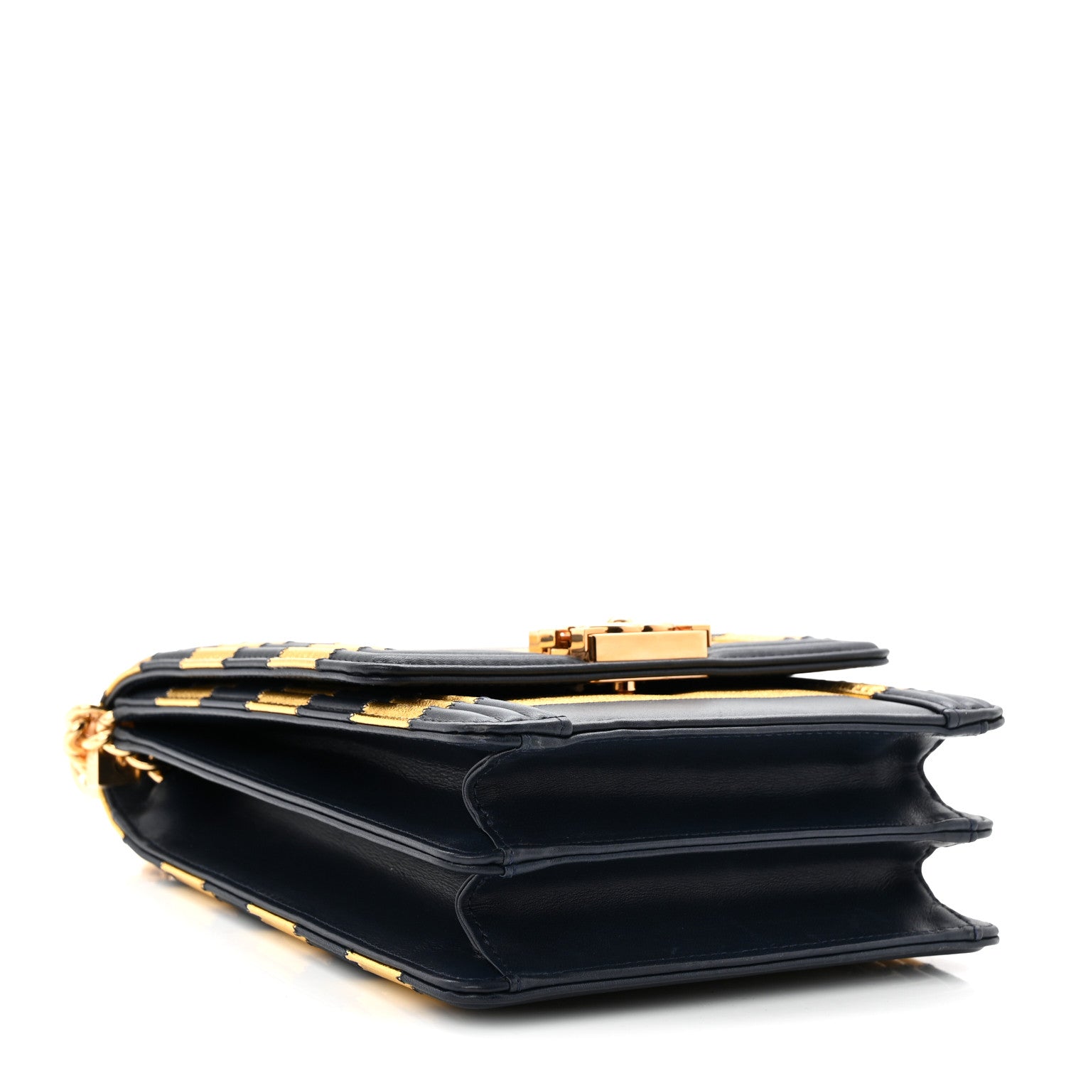 Chanel Metallic Lambskin Striped North South Boy Flap Navy Gold 4 of 10