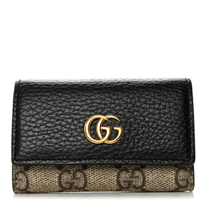 Gucci Dollar Calfskin GG Supreme Monogram GG Marmont 6 Key Holder Case Black Beige Ebony 1 of 10