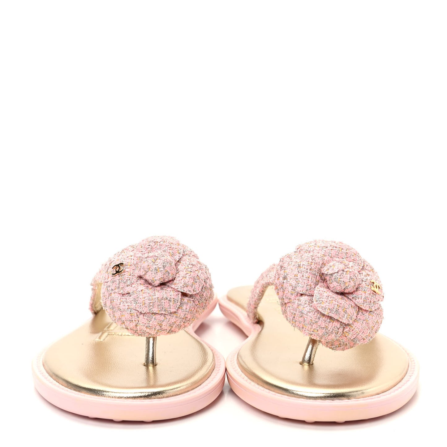 Tweed Quilted Camellia Thong Sandals 38 Salmon Apricot Gold