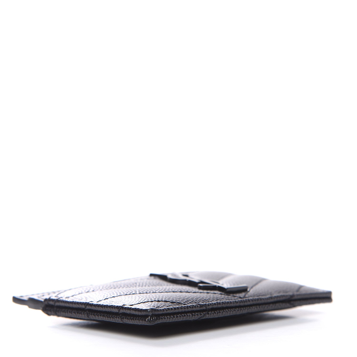 Saint Laurent Grain De Poudre Matelasse Chevron Monogram Credit Card Case Black 4 of 8