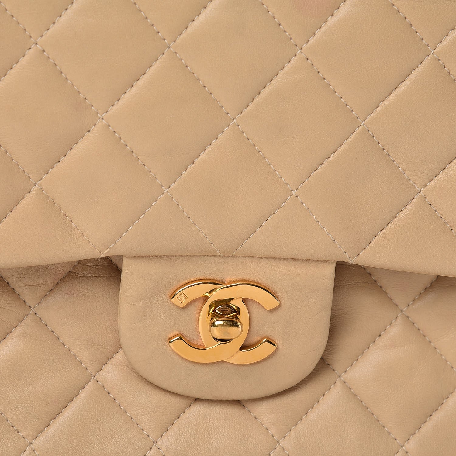 Chanel Lambskin Quilted Medium Double Flap Beige 14 of 15
