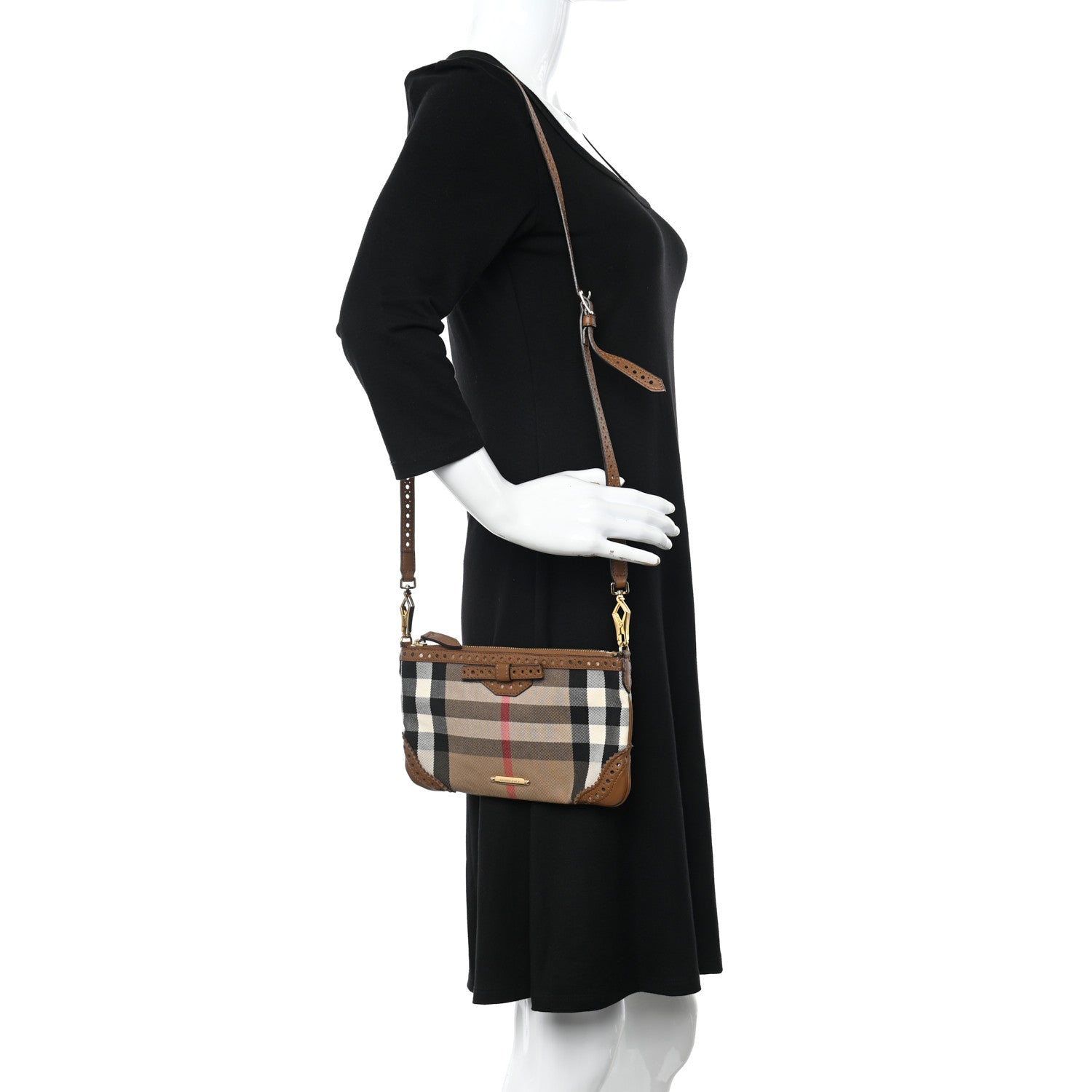 Burberry House Check Calfskin Broguing Crossbody Clutch Bag Brown 2 of 14