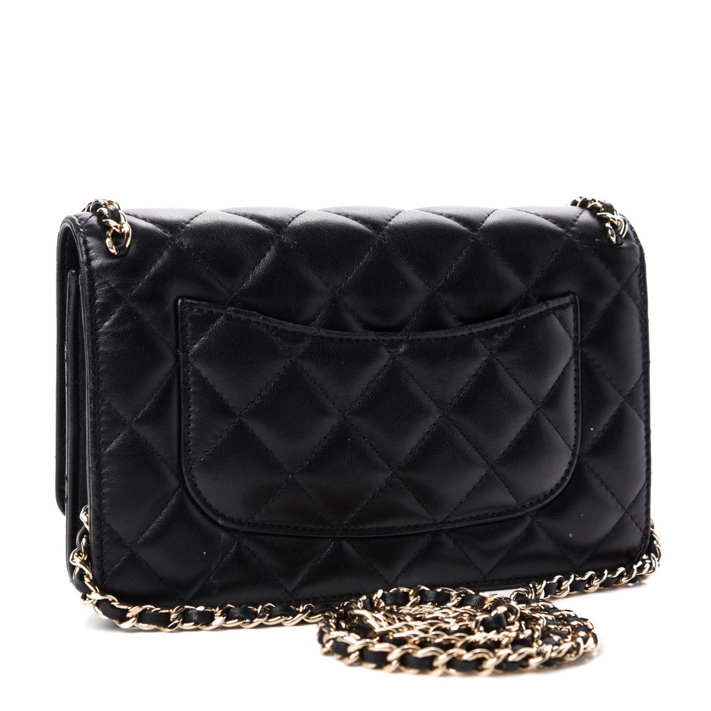 Lambskin Quilted Chain Around Wallet On Chain WOC Black