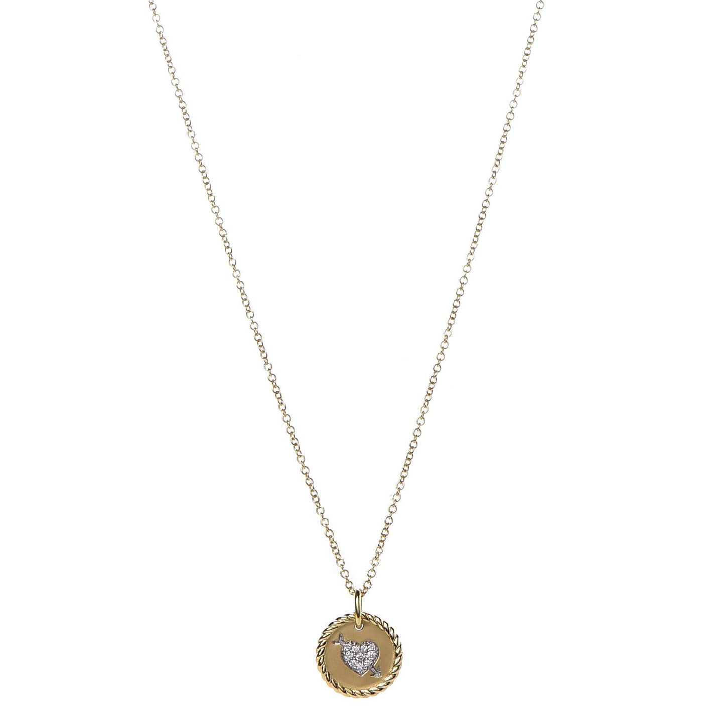 18K Yellow Gold Diamond Heart Arrow Charm Pendant Necklace