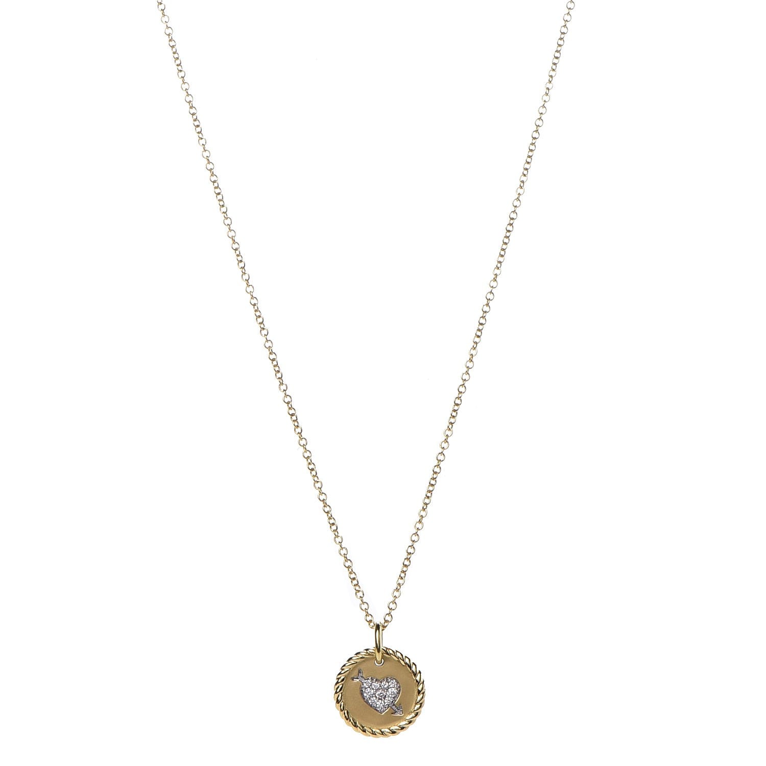 David Yurman 18K Yellow Gold Diamond Heart Arrow Charm Pendant Necklace 1 of 7