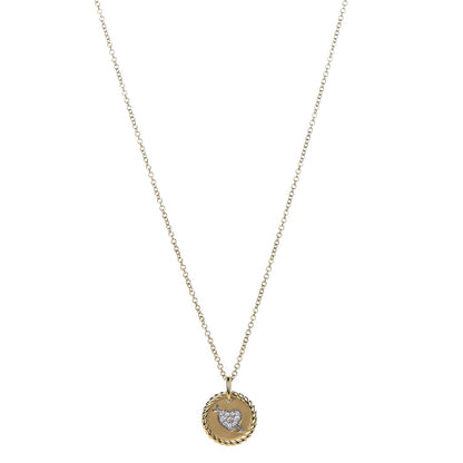 David Yurman 18K Yellow Gold Diamond Heart Arrow Charm Pendant Necklace 1 of 7