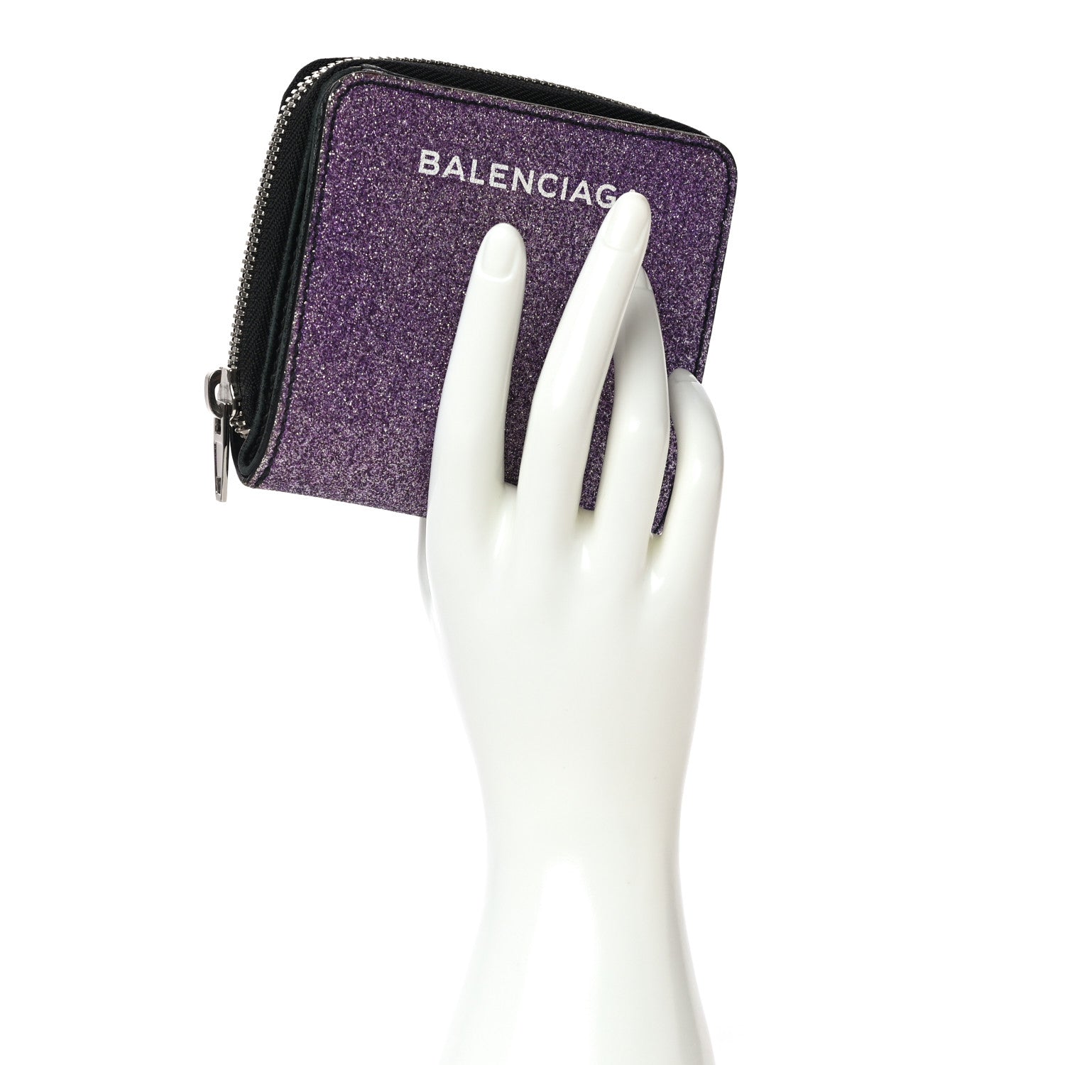 Balenciaga Glitter Calfskin Logo Everyday Multi Zip Wallet Purple 2 of 16