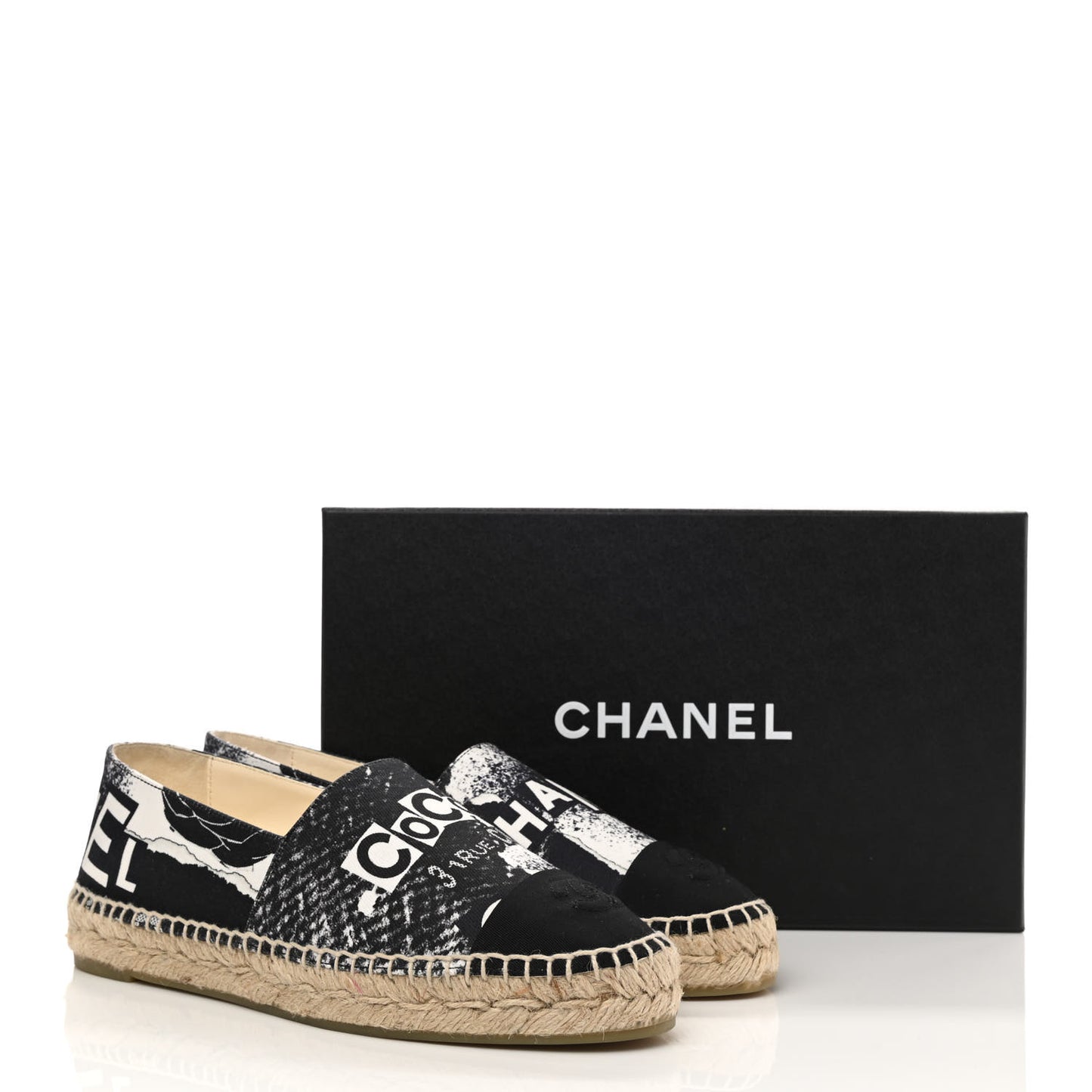 Printed Canvas Grosgrain 31 Rue Cambon Espadrilles 38 Black White