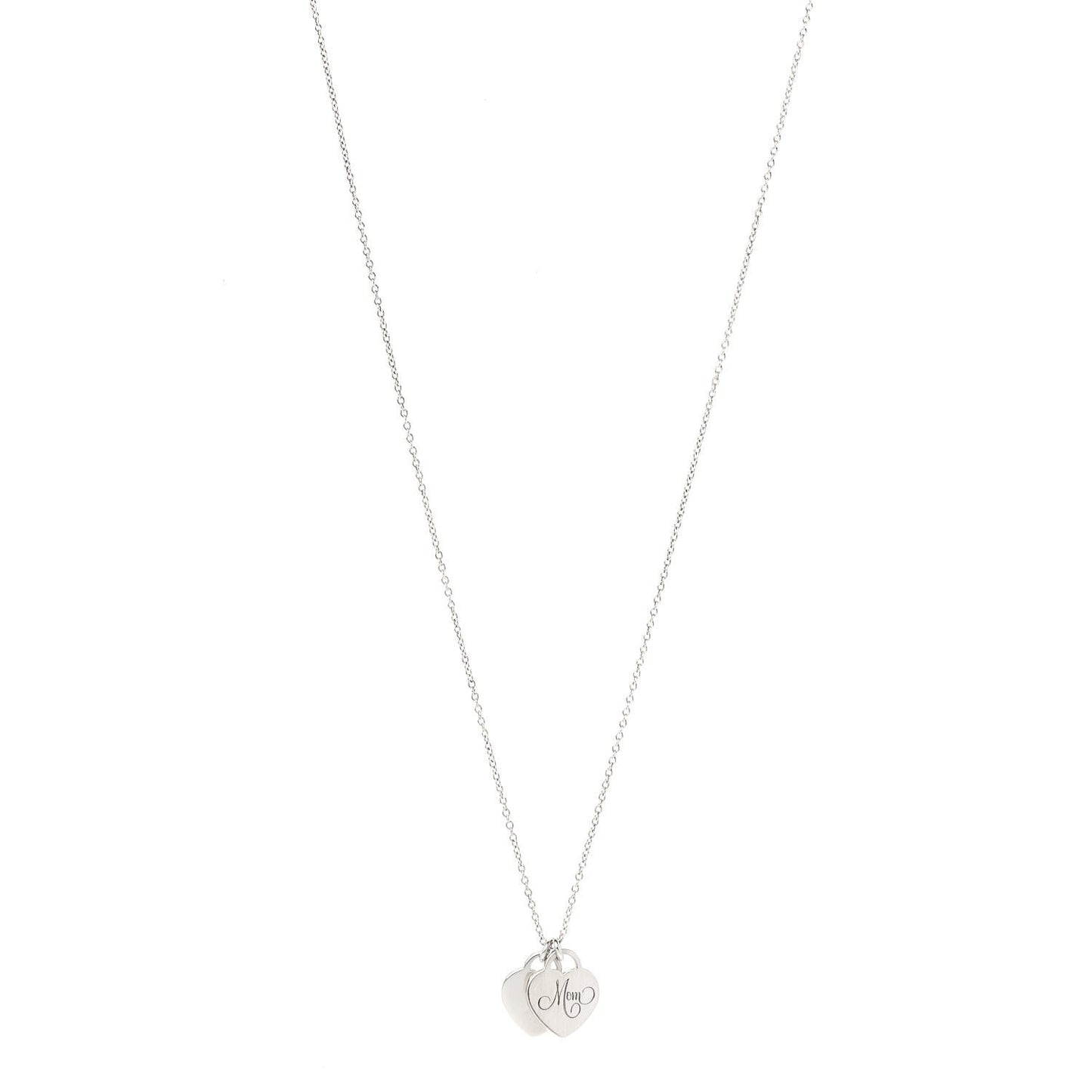 Sterling Silver Double Heart Tag Mom Pendant Necklace