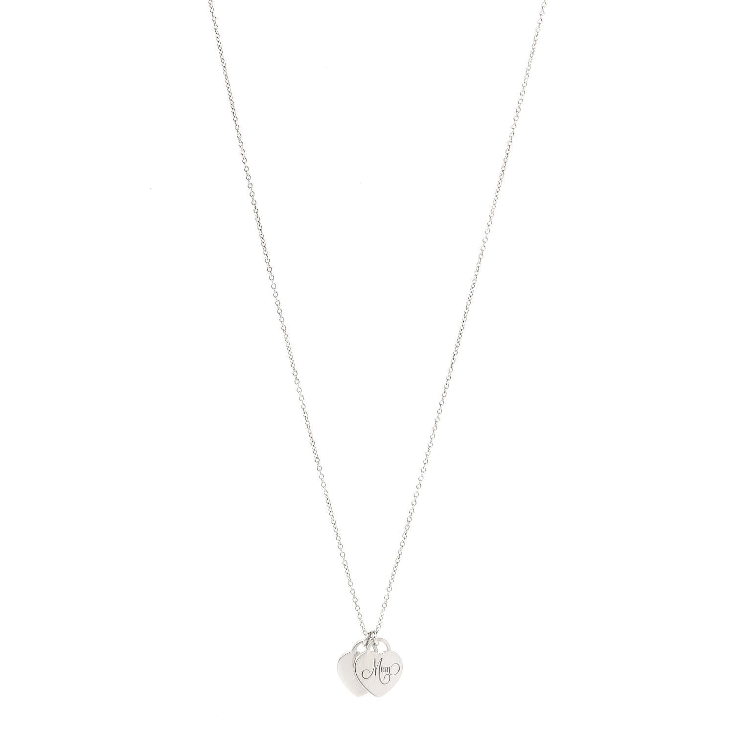 Tiffany Sterling Silver Double Heart Tag Mom Pendant Necklace 1 of 6