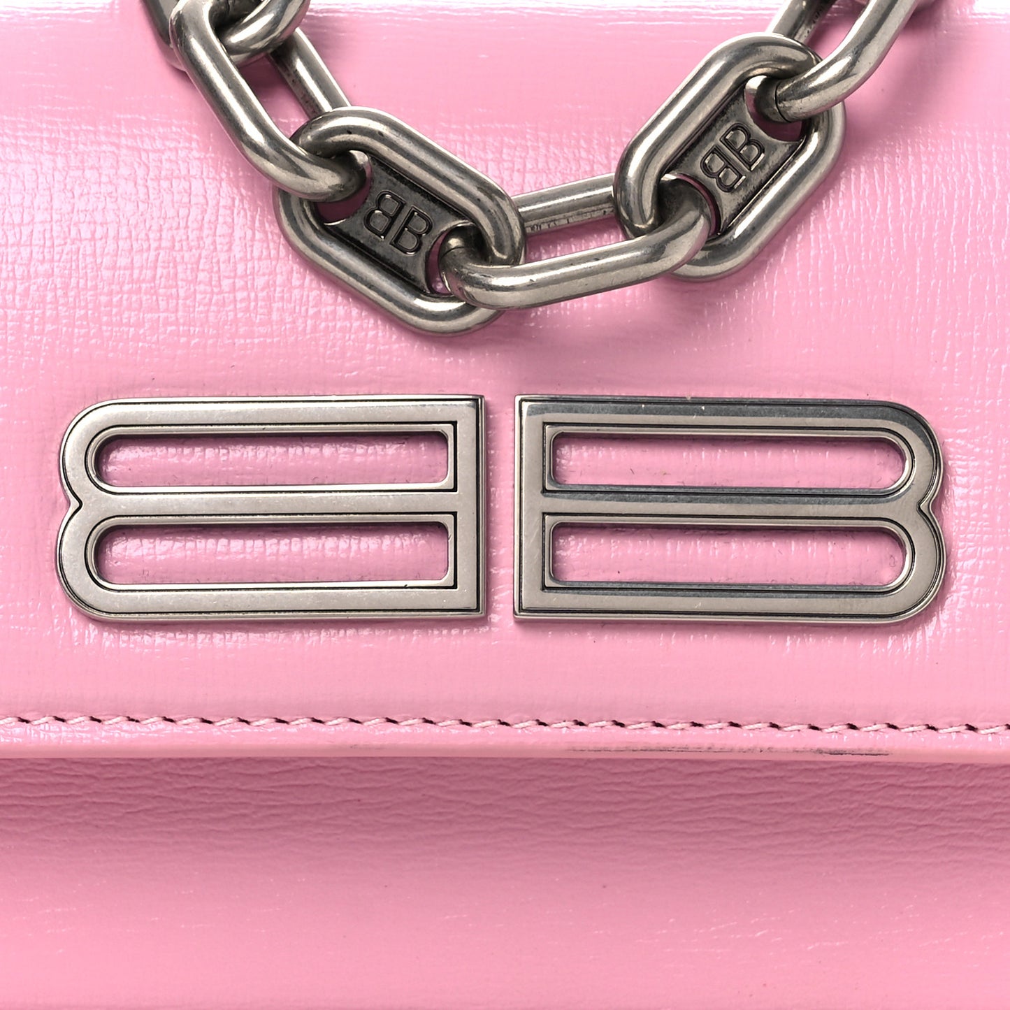 Calfskin Stripe Embossed Gossip Chain Bag XS Candy Pink