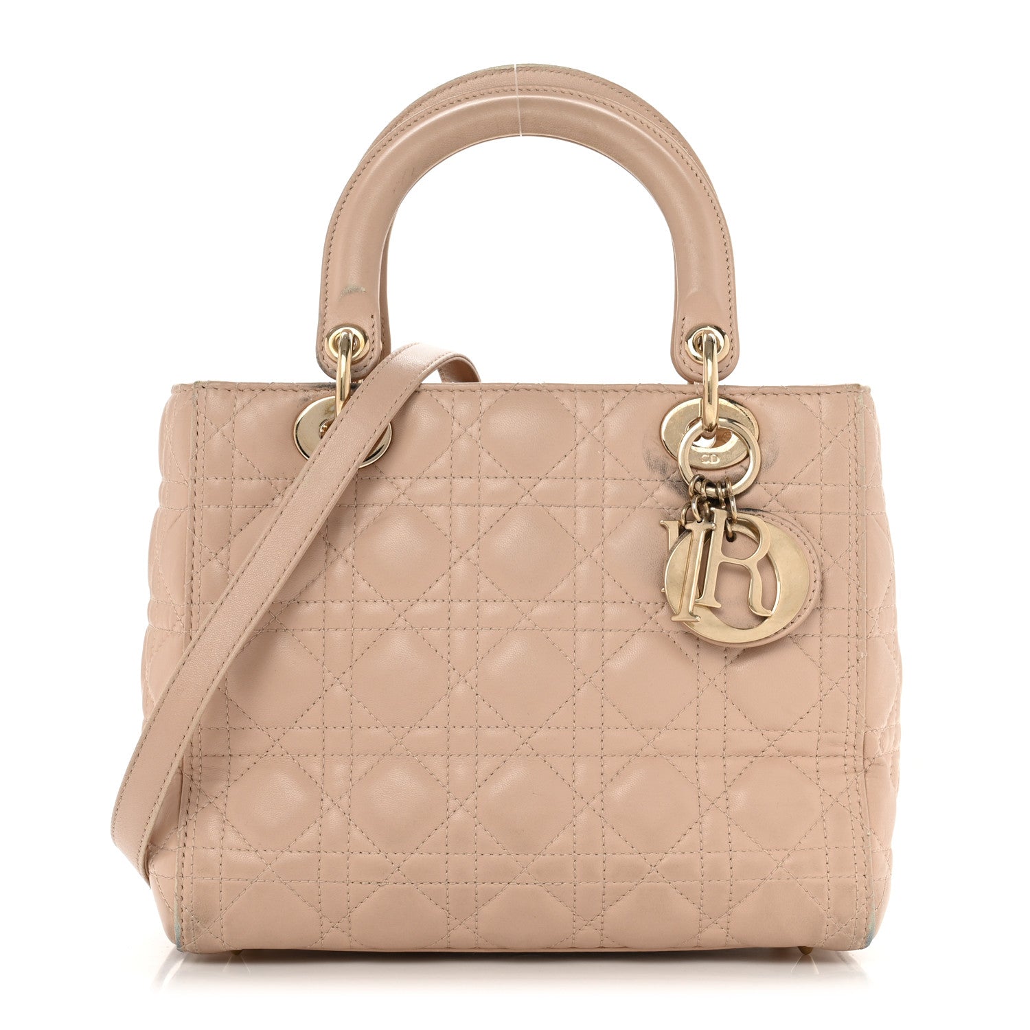 Christian Dior Lambskin Cannage Medium Lady Dior Beige 1 of 12