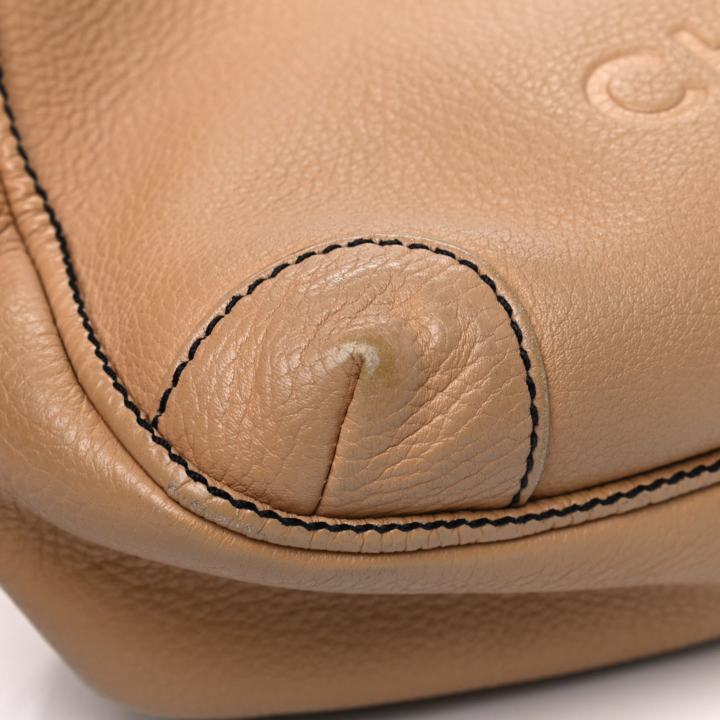 Grained Calfskin Tassel Hobo Beige
