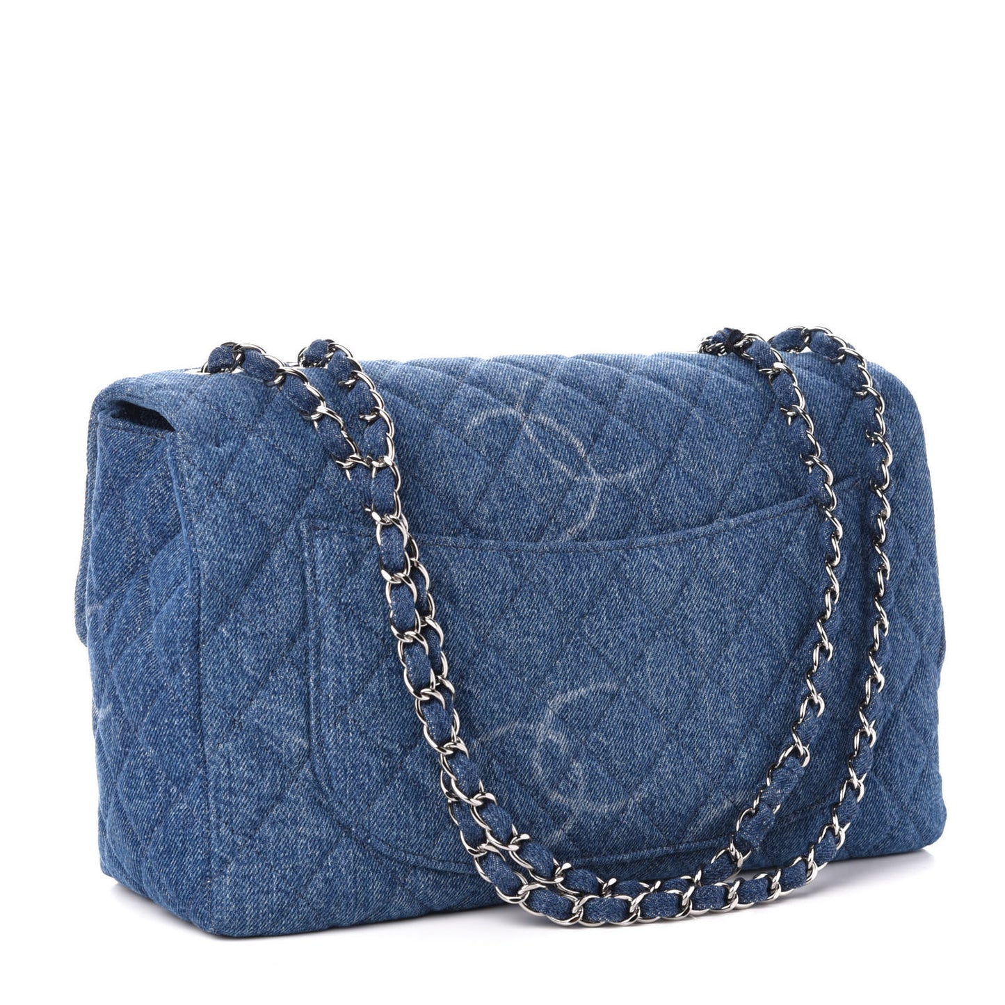 Denim Quilted CC Print Jumbo Single Flap Blue