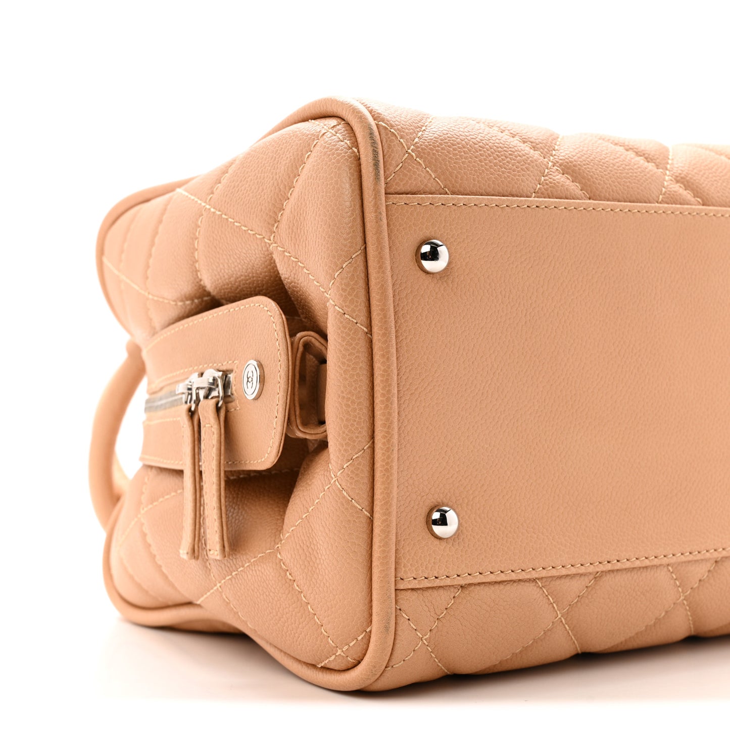 Caviar Quilted Timeless Bowler Beige