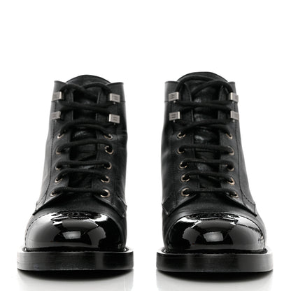 Chanel Iridescent Calfskin Patent Cap Toe Combat Boots 36.5 Black 2 of 10