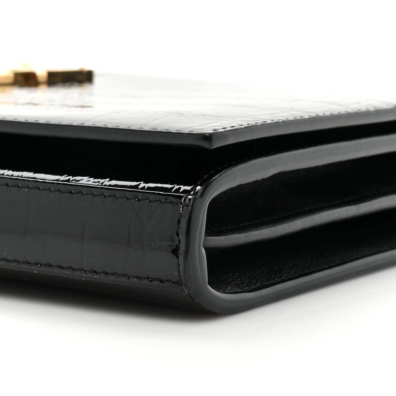 Saint Laurent Calfskin Crocodile Embossed Monogram Chain Wallet Black 9 of 11