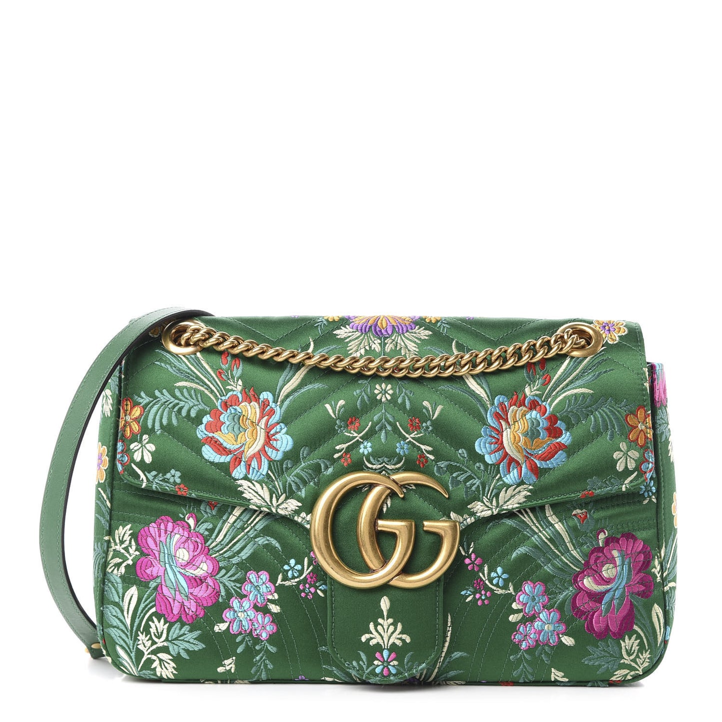 Jacquard Matelasse Floral Medium GG Marmont Shoulder Bag Green