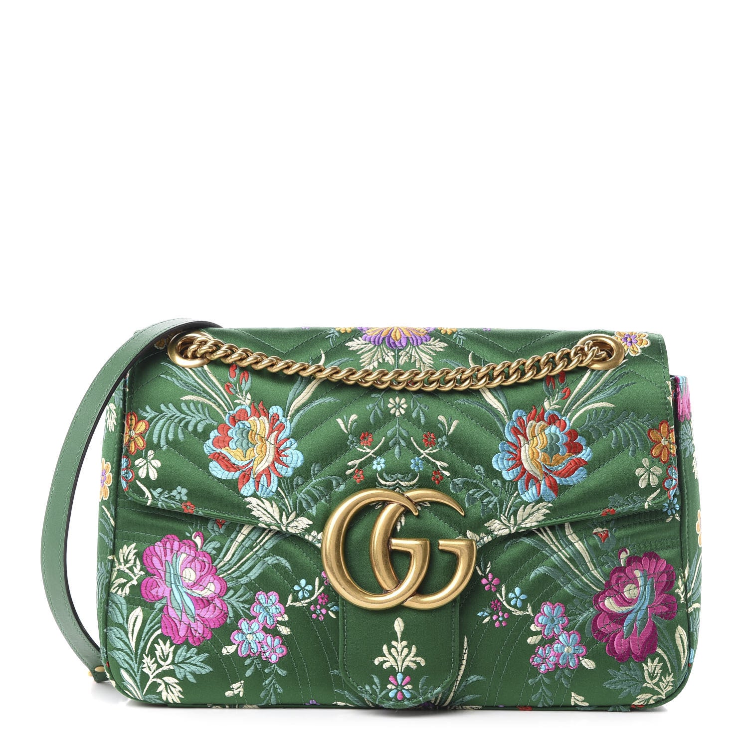 Gucci Jacquard Matelasse Floral Medium GG Marmont Shoulder Bag Green 1 of 13