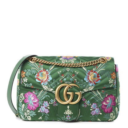Gucci Jacquard Matelasse Floral Medium GG Marmont Shoulder Bag Green 1 of 13