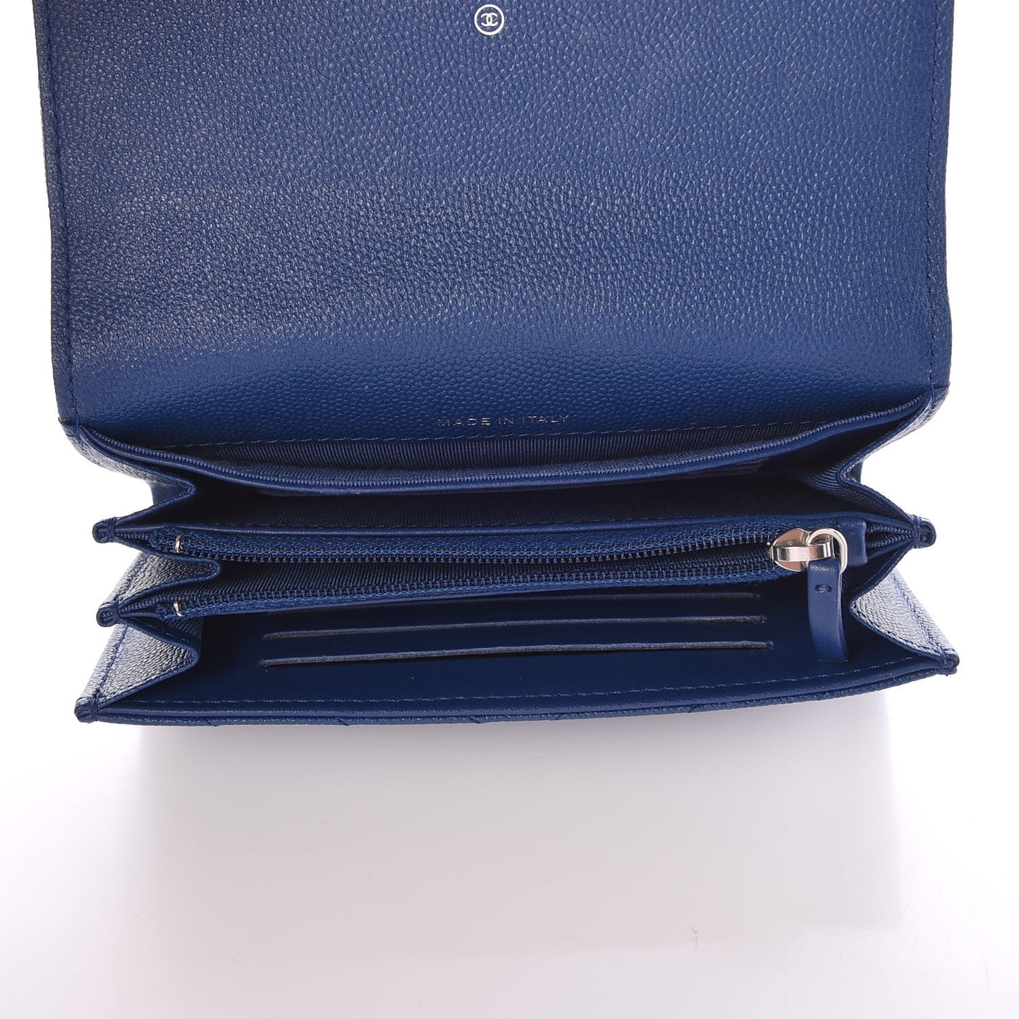 Caviar Chevron Quilted Medium Flap Wallet Blue