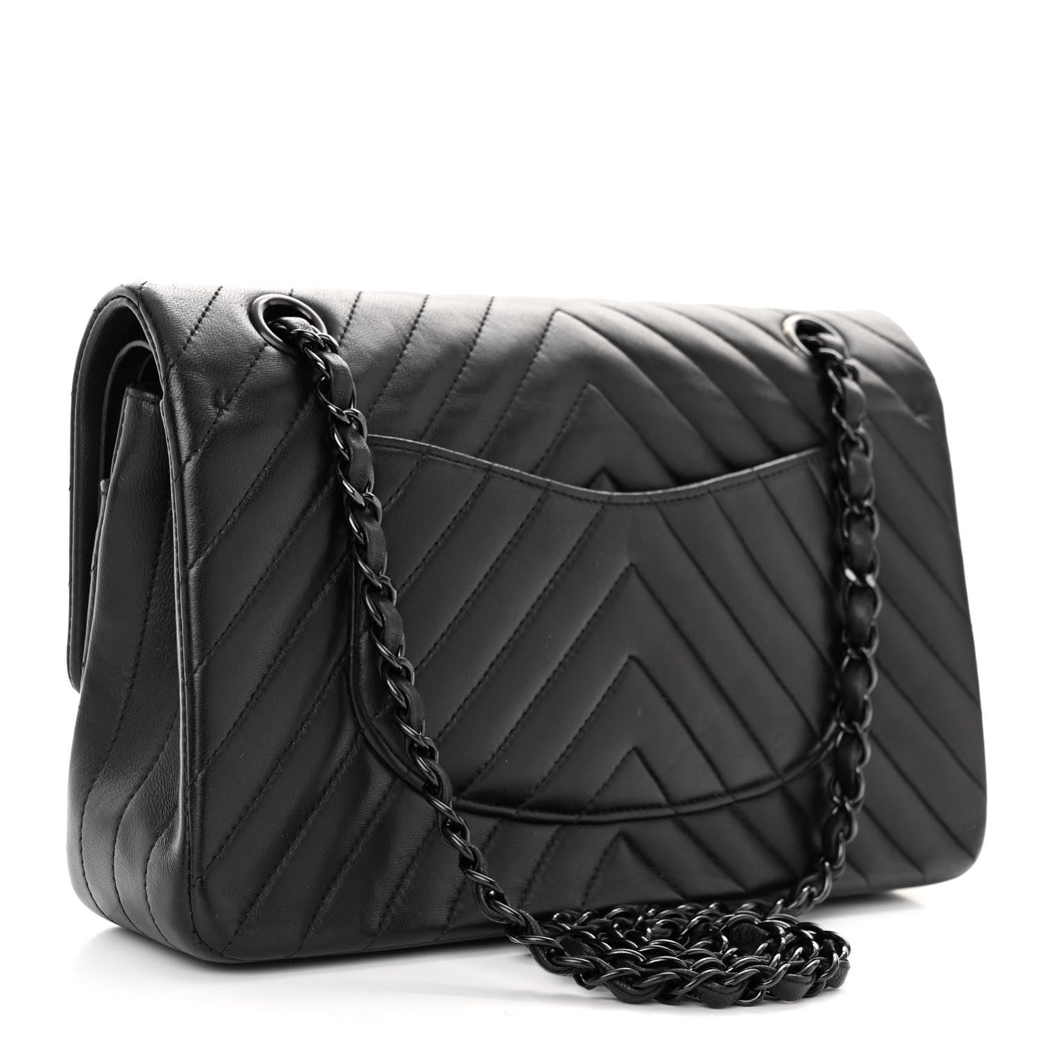 Chanel Lambskin Chevron Quilted Medium Double Flap So Black 3 of 11