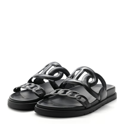 Hermes Nappa Extra Sandals 37 Black 3 of 8
