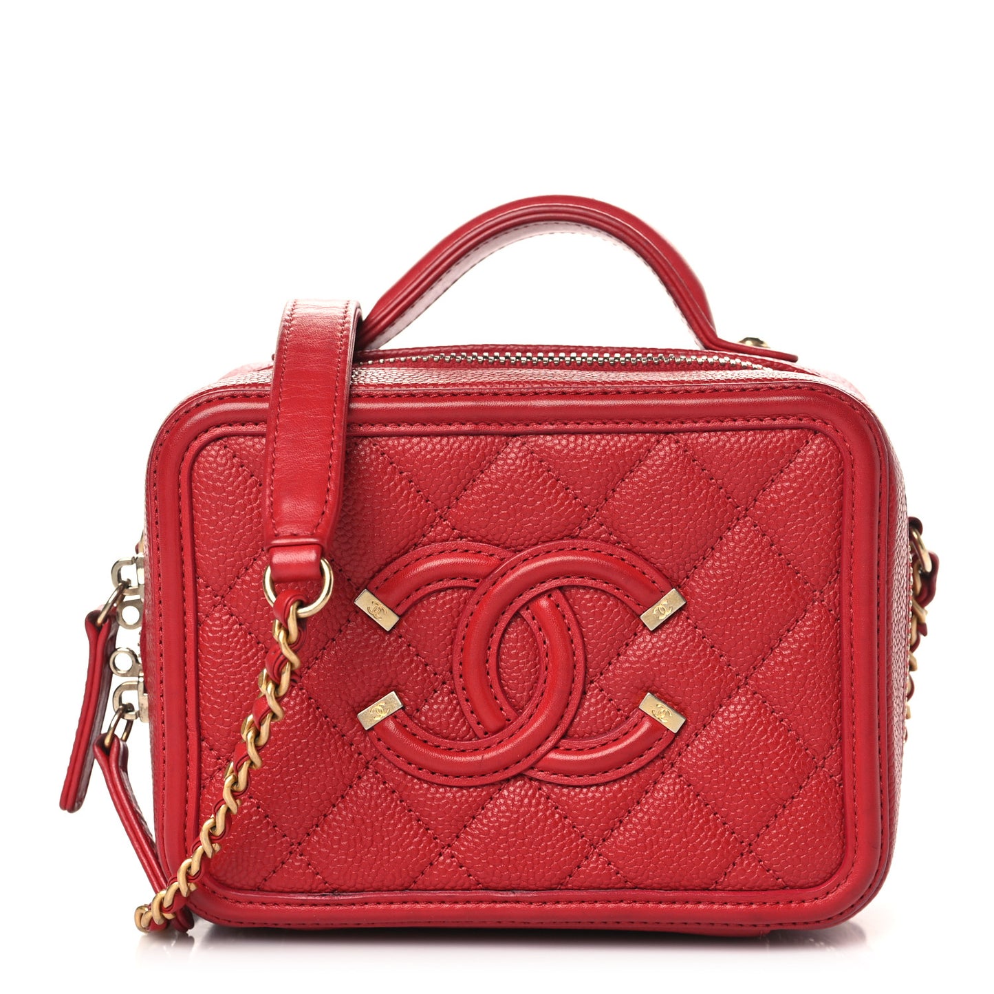 Caviar Quilted Small CC Filigree Vanity Case Red
