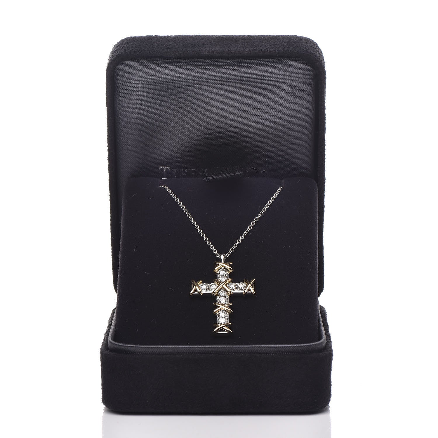 Tiffany Platinum 18K Yellow Gold Diamond Schlumberger Cross Pendant Necklace 8 of 8
