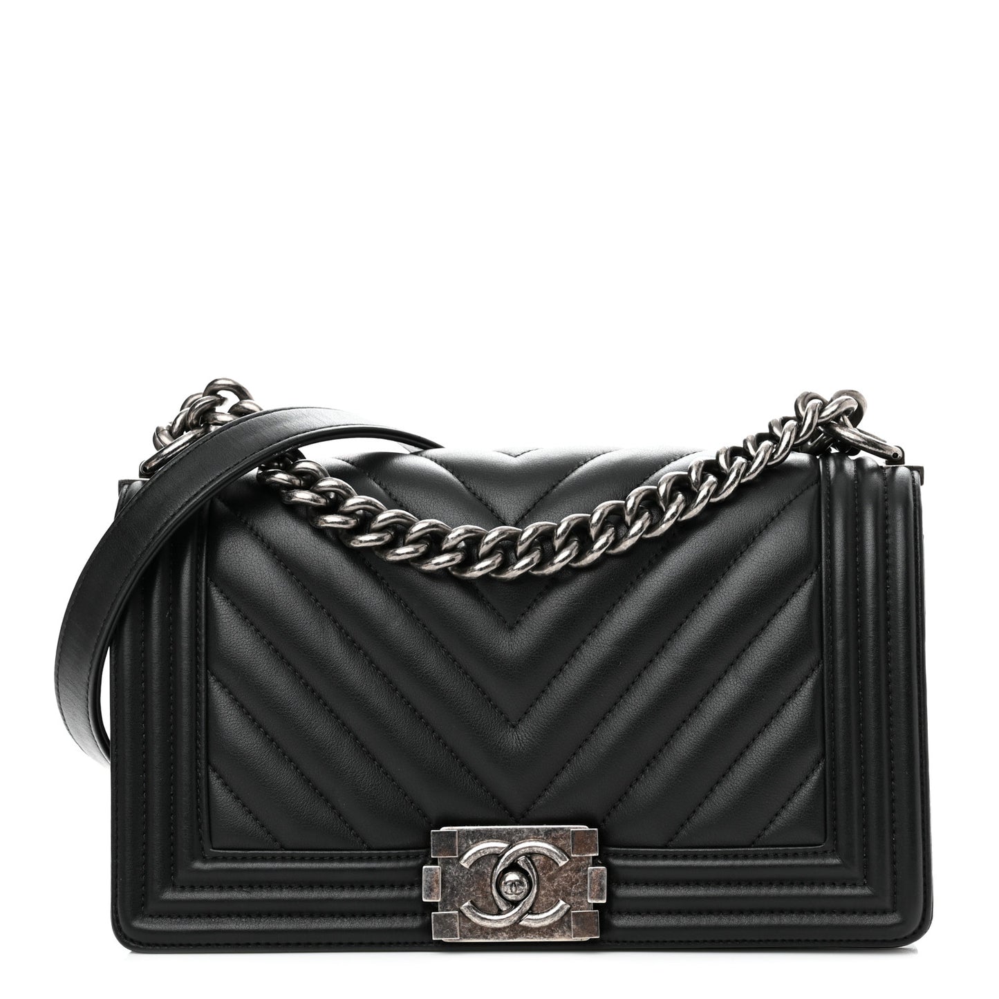 Lambskin Chevron Quilted Medium Boy Flap Black