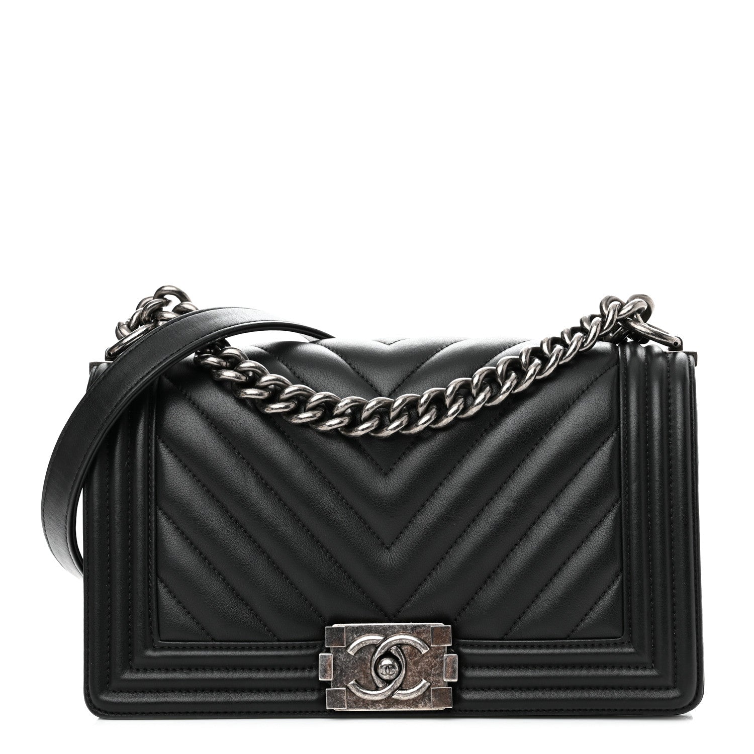 Chanel Lambskin Chevron Quilted Medium Boy Flap Black 1 of 11