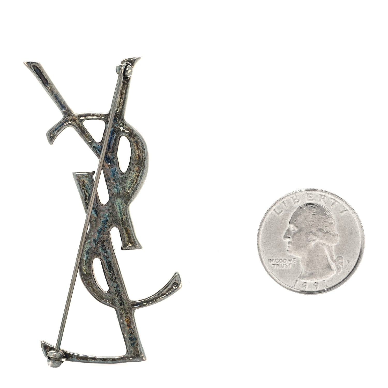 Saint Laurent Monogram Crocodile Opyum Brooch Silver 2 of 3