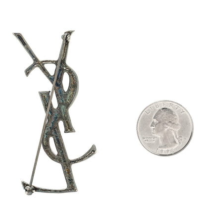 Saint Laurent Monogram Crocodile Opyum Brooch Silver 2 of 3
