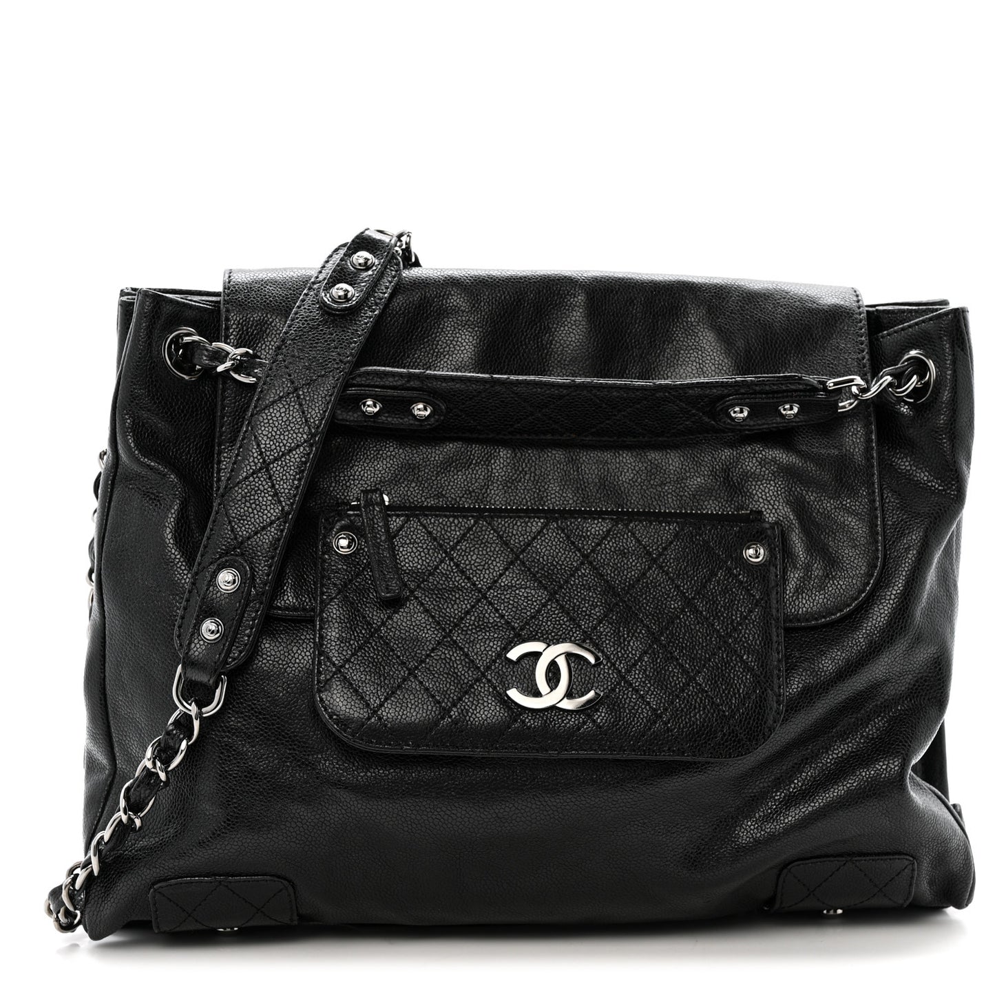 Glazed Caviar Pocket In The City Tote Black