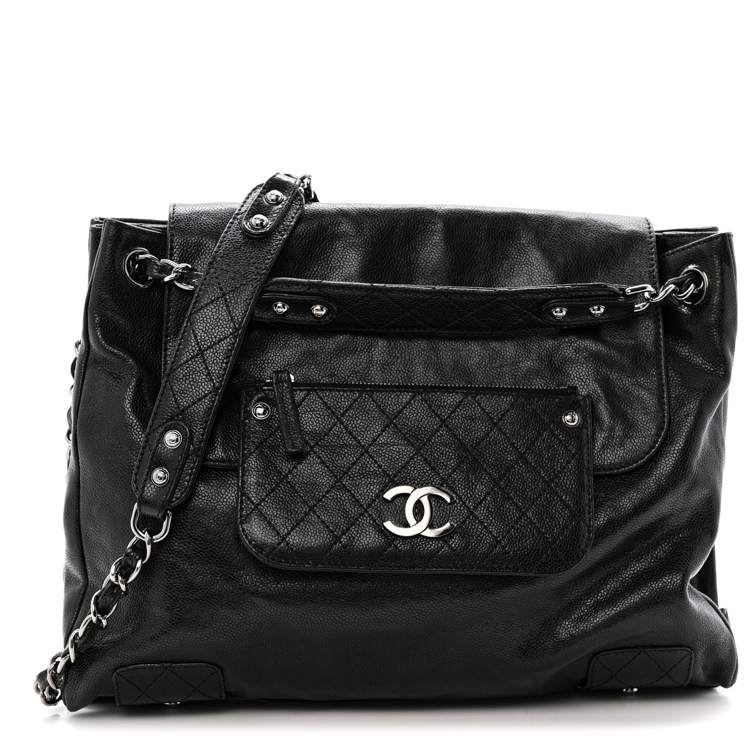 Chanel Glazed Caviar Pocket In The City Tote Black 1 of 16