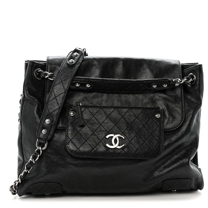 Chanel Glazed Caviar Pocket In The City Tote Black 1 of 16