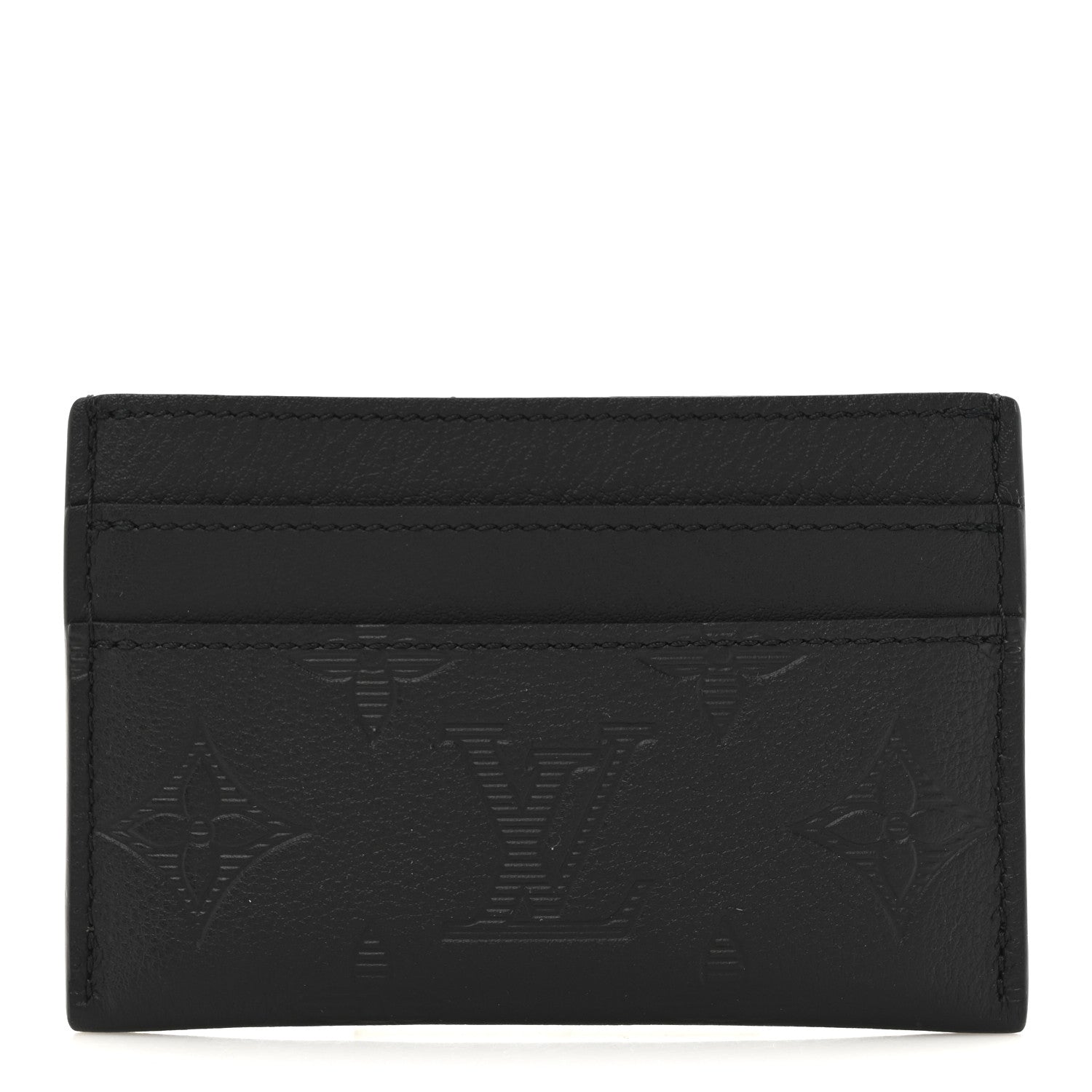 Louis Vuitton Calfskin Monogram Shadow Double Card Holder Black Black 1 of 7