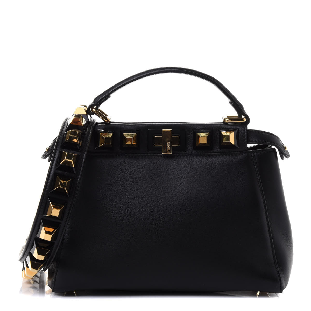 Fendi Nappa Studded Mini Peekaboo Iconic Satchel Black 1 of 4