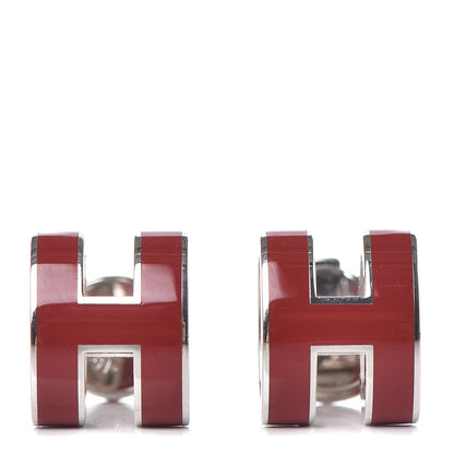 Hermes Palladium Lacquered Pop H Earrings Rouge H 1 of 5
