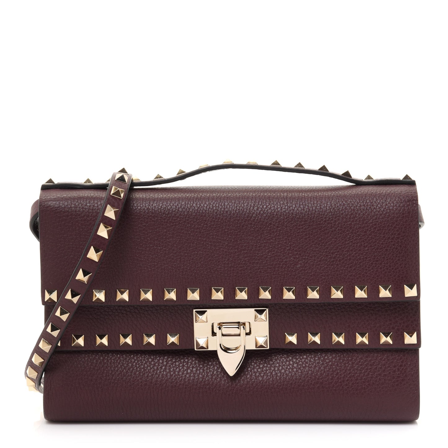 Pebbled Calfskin Rockstud Double Flap Crossbody Bag Rubin