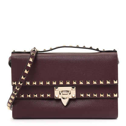 Valentino Garavani Pebbled Calfskin Rockstud Double Flap Crossbody Bag Rubin 1 of 9