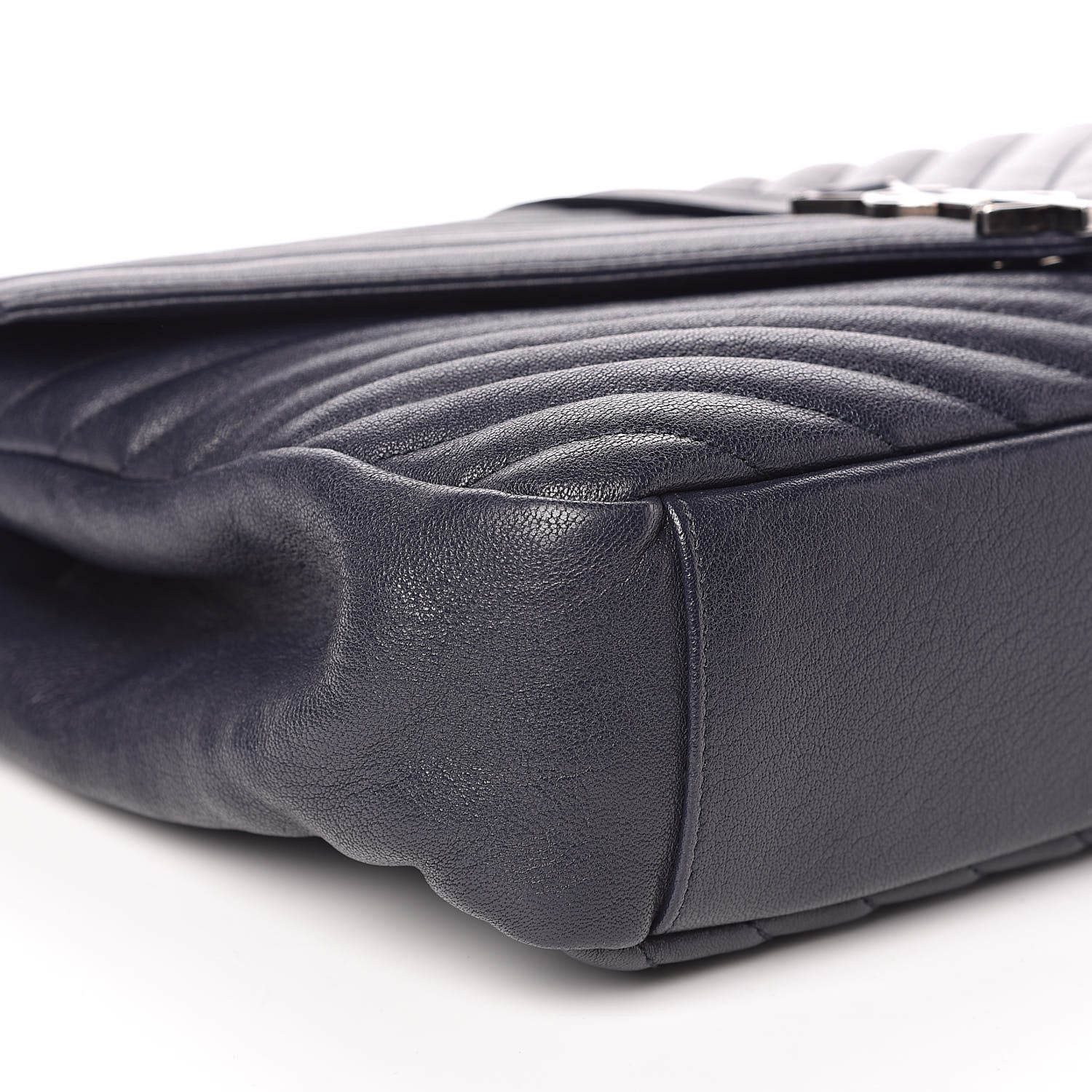 Saint Laurent Sheepskin Matelasse Chevron Monogram Large College Satchel Navy Blue 8 of 19