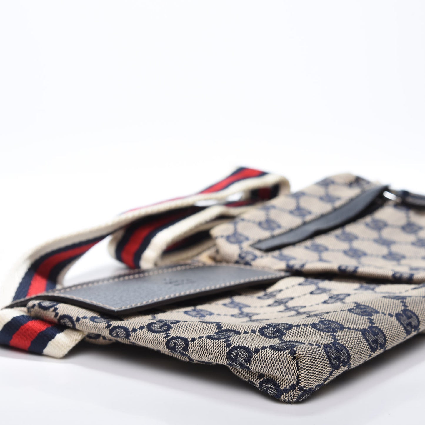GG Monogram Web Double Pocket Belt Bag Navy