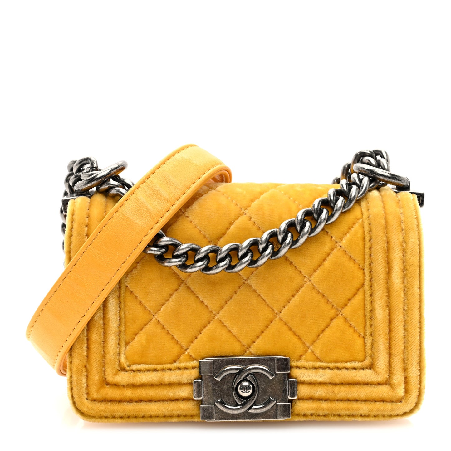 Velvet Quilted Mini Boy Flap Yellow