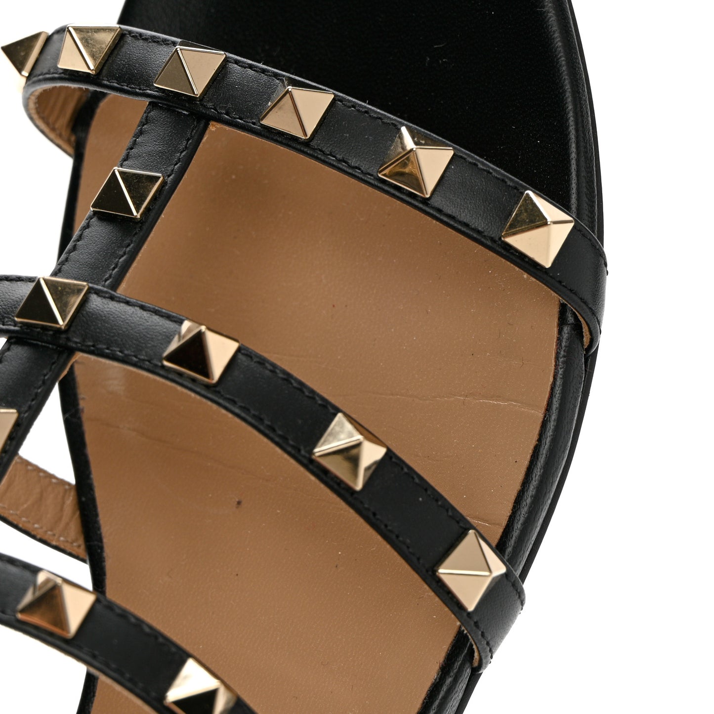 Calfskin Rockstud Caged Flat Slide Sandals 38 Black