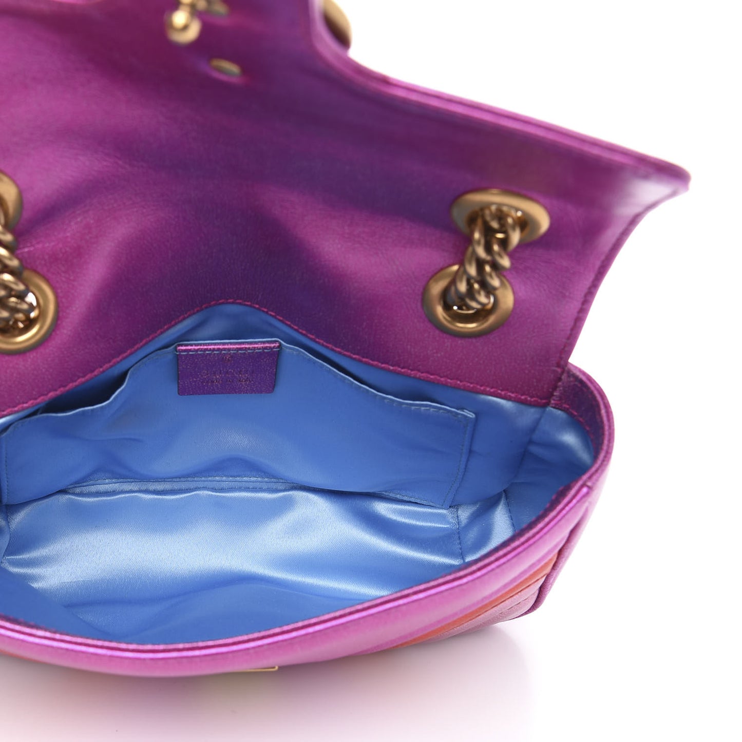 Metallic Calfskin Matelasse Mini GG Marmont Shoulder Bag Fuchsia