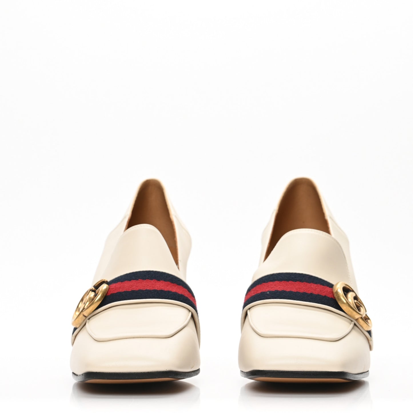 Betis Glamour Calfskin Web Pearl Embellished Peyton 75mm Loafer Pumps 40 Mystic White